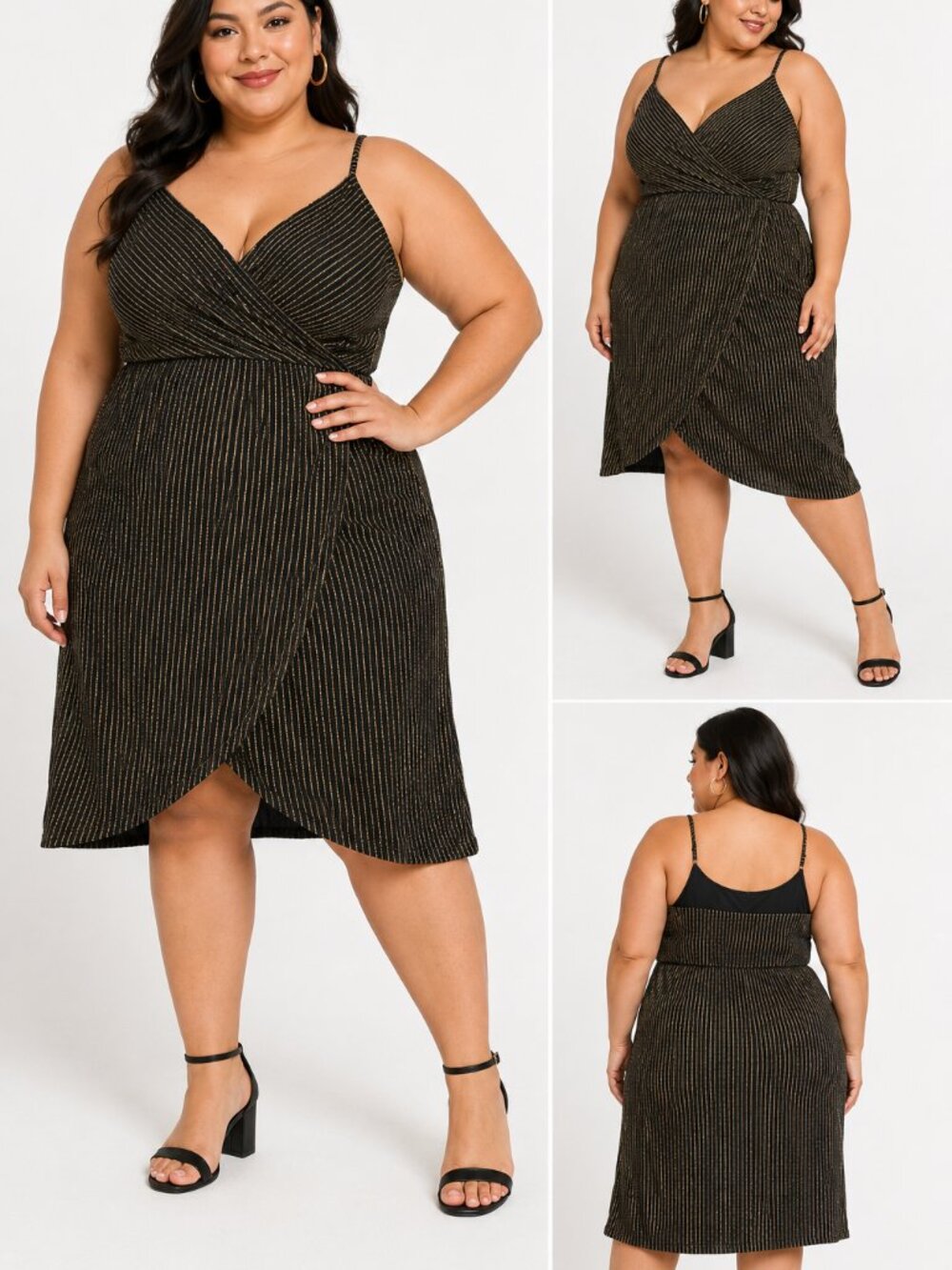 Mia Rose by Block Black & Gold Striped Wrap Mini Dress 2X